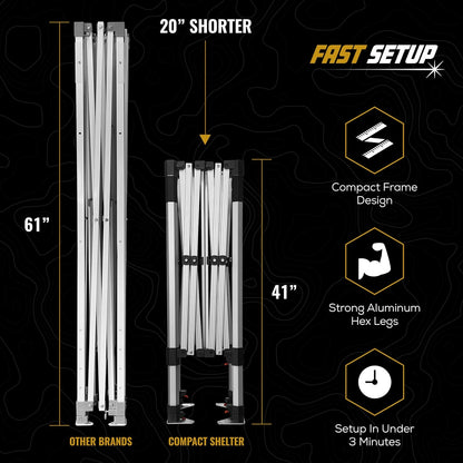 8x8 Heavy Duty Pop Up Canopy - EZ Setup, Commercial Grade Aluminum Frame, 42” Folded Frame Height, UPF 50+, Adjustable Portable Tent for Beach, Events, Camping, Roller Bag (Black)
