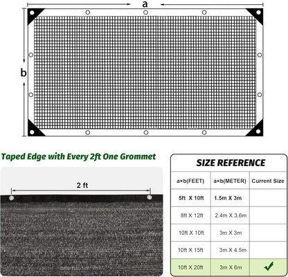 Garden expert 75% Black Shade Cloth 10x20FT Taped Edge with Grommets Sun Net Mesh for Garden Patio Backyard UV-Resistant