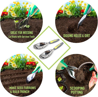 Jardineer 2Pack Garden Trowel, Stainless Steel Hand Shovel with Ergonomic Handle, Multi-Use Soil Scoops for Digging, Planting, Transplanting, Cultivating(Blue)