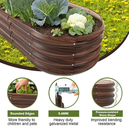 8x2x1ft Oval Galvanized Raised Garden Bed Outdoor 9-in-1 Large Metal Modular Planter Box Raised Beds for Gardening,Vegetables,Fruits,Flowers & Herbs (Brown)