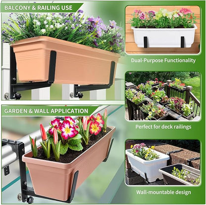 Heavy Duty Adjustable Window Box Brackets - Iron Planter Box Hangers with Reinforced Bottom Support for Balcony, Fence, Railing, Garden - Rust-Proof & Sturdy Flower Pot Holders