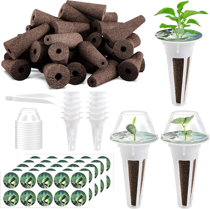 125 Piece Hydroponic Pods Kit: Grow Anything with 50 Grow Sponges, 12 Baskets, 12 Domes, 50 Labels, 1 Tweezer - Compatible with All Hydroponics Brands