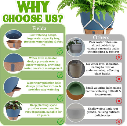 Hanging Planter Self Watering 10 Inch, 2 Pack Hanging Baskets for Plants, Hanging Flower Pots with Drainage Hole & 2 Kinds of Plant Hangers for Garden Home Decor (Navy Blue, 10 Inch)