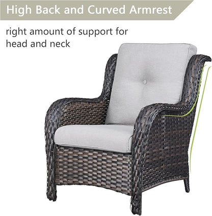 Rilyson Patio Bistro Set Wicker Chairs - 3 Piece Outdoor Rattan Conversation Set with 2 Armrest Chair and 1 Side Table for Proch Deck Garden Backyard Balcony(Brown/Beige)