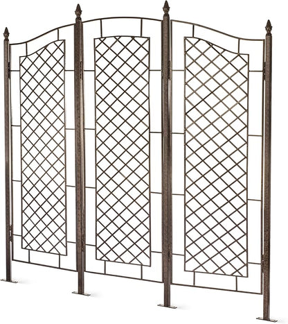 H Potter Large Garden Trellis for Climbing Plants Wrought Iron Metal 3 Panel Ivy Garden Privacy Screen Patio Deck GAR573L