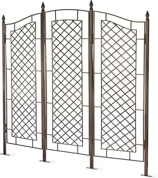 H Potter Large Garden Trellis for Climbing Plants Wrought Iron Metal 3 Panel Ivy Garden Privacy Screen Patio Deck GAR573L