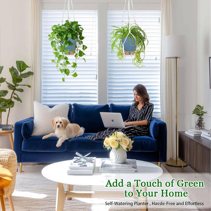 Hanging Planters for Indoor Plants 8 Inch, 2 Pack Hanging Baskets for Plants, Self Watering Hanging Flower Pots with Drainage Hole & 2 Kinds of Plant Hangers for Garden Home Decor (Navy Blue, 8 inch)