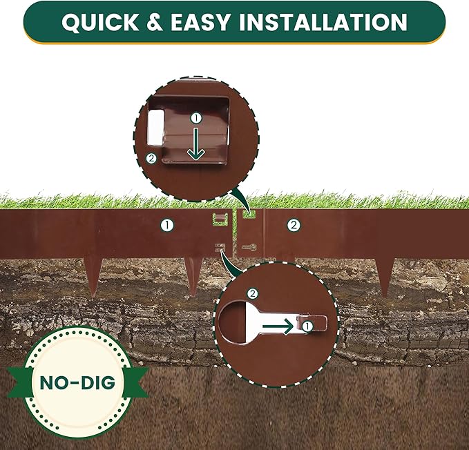 5 Pack Metal Landscape Edging, 42”L x 7”H Brown Bendable Steel Lawn Garden Edging Border, No Dig Edging for Landscaping Yard Pathway (16.5 Ft Total)