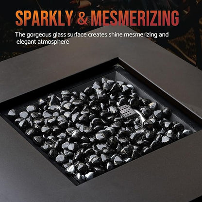Skyflame 10-Pound Fire Glass Diamonds for Fire Pit Fireplace Landscaping, 1/2 Inch Reflective Glass Fire-Diamonds, Onyx Black
