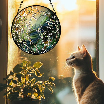 Stained Glass Suncatcher, Yellow Green Gradient Flower Sun Catcher Plants Stain Glass Window Hanging Decoration Mother's Day Birthday Gifts for Women Men Mom and Nana 9.8 in