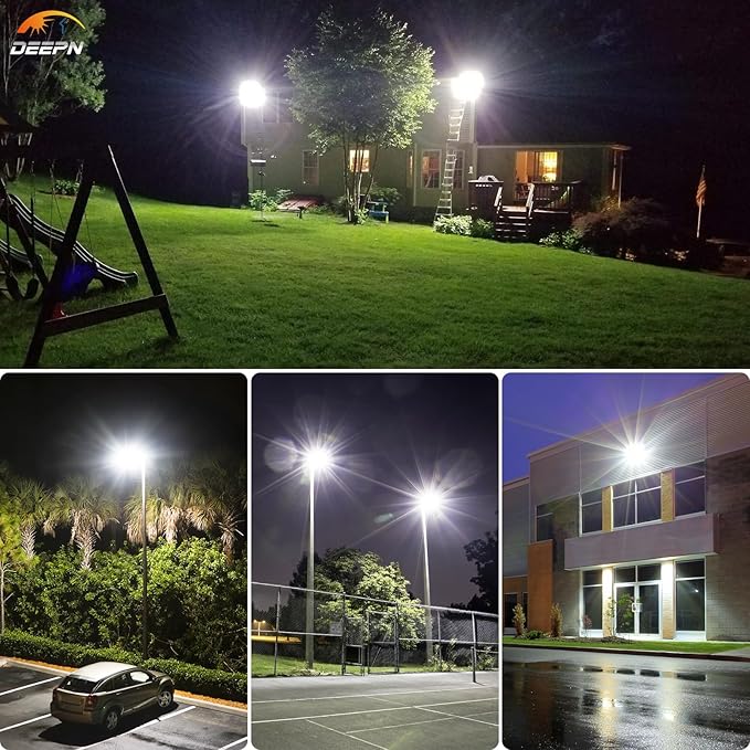 Deepn Solar Lights Outdoor, Solar Street Lights Outdoor 10000W with Motion Sensor IP67 Waterproof Parking Lot Light Commmercial Grade 7000K Brightest LED Security Flood Light for Street, Yard, SZ3000