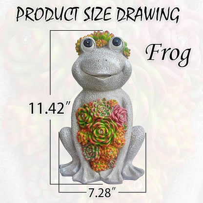 Large Frog Solar Garden Outdoor Statues with Succulent and 8 LED Lights,Outside Solar Frog Art Decor for Lawn,Yard, Balcony Ornament