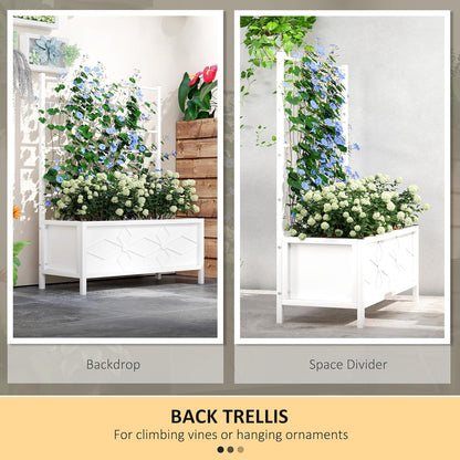 Outsunny Planter Box with Trellis, 35.4 x 15.7 x 47.2 inch Raised Garden Bed with Drainage Holes, Planters for Outdoor Plants, Vegetables, Flowers, Herbs, Trellis Planter, White