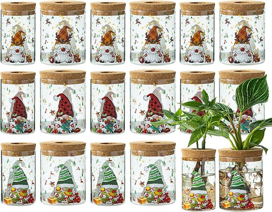 Christmas Vase, Christmas Themed Propagation Stations, Glass Propagation Vases for Plants, Cuttings, Desktop Planter Vase for Home & Office Decor, Set of 18 (9 Large & 9 Small)