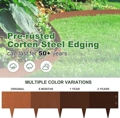 Cor Ten Steel Landscape Edging 6" H x 40" L, 6 Pack Heavy Duty Metal Garden Edging, 20Ft Pre-Rustyed Steel Edging, Bendable Metal Edging for Landscaping, Yard, Tree, Flower Bed