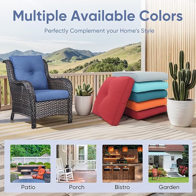 Patio Chair Cushions 4 Packs - Outside High Back Thick Water-Resistant Cushion 22x24 with Zipper Cover for Outdoor Glider Rocking Chairs Loveseat Couch – Blue/Buckle
