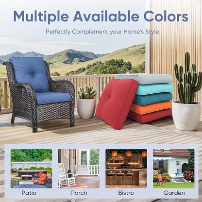 Outdoor Chair Cushions for Patio Furniture - 1 Pack Outside High Back Thick Water-Resistant Cushion 22x24 with Zipper Cover for Wicker Glider Rocking Chairs Loveseat Couch – Blue/Buckle
