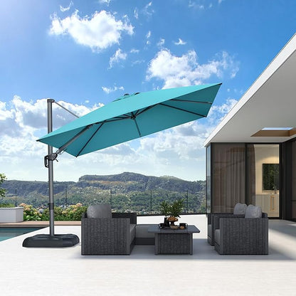 PURPLE LEAF 10' X 10' Left-right Tilting Patio Umbrella Outdoor Cantilever Swivel Square Umbrella Aluminum Offset Umbrella with 360-degree Rotation for Garden Deck Pool Patio Turquoise Blue