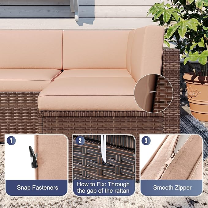 Aoxun Outdoor Replacement Cushions for Patio Furniture, Waterproof Sofa Cushion for 6-Seat Rattan Wicker Sectional Patio Conversation Sets, 14-Piece Cushions Set for L-Shape Couch, Beige