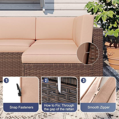 Aoxun Outdoor Replacement Cushions for Patio Furniture, Waterproof Sofa Cushion for 6-Seat Rattan Wicker Sectional Patio Conversation Sets, 14-Piece Cushions Set for L-Shape Couch, Beige