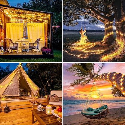 JMEXSUSS 4 Pack 100 LED Solar Fairy Lights, 33ft Warm White Solar String Lights Outdoor Waterproof, 8 Modes Copper Wire Solar Twinkle Lights for Garden Yard Tree Wedding