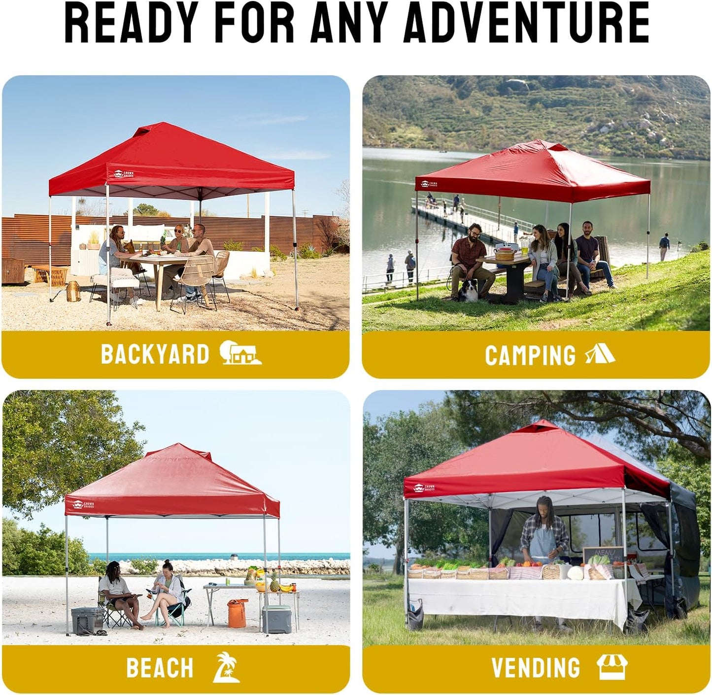 CROWN SHADES 12x12 Pop Up Canopy Outside Canopy, Patented One Push Tent Canopy with Wheeled Carry Bag, Bonus 8 Stakes and 4 Ropes, Red