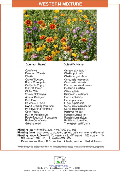 GevaGrow - Western Wildflower Seeds Regional Mix - Organic, Non-GMO - 100% Pure Seed - 18 Different Wildflowers Seeds of Annual and Perennial, 1LB Tub