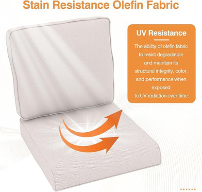 Outdoor Chair Cushions 23" x 24" x 4", Patio Deep Seat Replacement Cushions Set with Zippered Removable Cover, Weather-Resistant Olefin Fabric for Garden Chair Sofa Couch, Beige