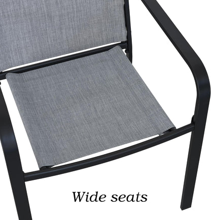 7-Piece Outdoor Dining Set, 48'' Round Table with 6 Stackable Chairs All Weather Furniture Set - Grey