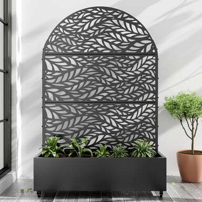 Casaphoria Metal Raised Garden Bed with Trellis and Wheels, 72"x47"x16" Arched Planter Box for Climbing Plants, Vegetables & Vines, Features Drainage Holes and Privacy Screen (Black-Spring)