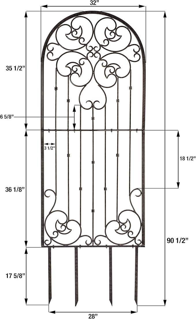 H Potter Garden Trellis for Climbing Plants Metal Wrought Iron Outdoor Wall Panel for Vines Flowers