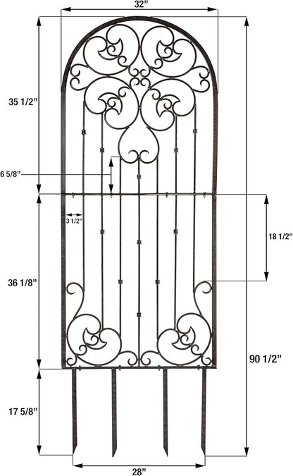 H Potter Wall Trellis Indoor Outdoor Wrought Iron Heavy Scroll Metal Decoration Large with Set of 4 Mounting Brackets