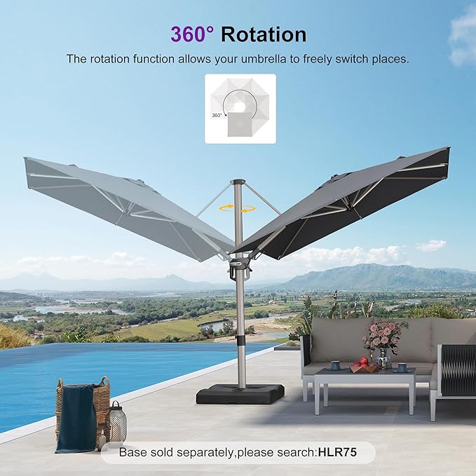 PURPLE LEAF 8' X 8' Left-right Tilting Patio Umbrella Outdoor Swivel Cantilever Umbrella Aluminum Offset Umbrella with Champagne Frame and 360-degree Rotation for Garden Deck Pool, Grey