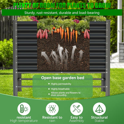 Doniks Raised Garden Bed with Legs, 48×24×37in Large Outdoor Metal Galvanized Garden Planting Box,900lb Capacity for Vegetables Lawn Green Flowers, Fruits, Terrace