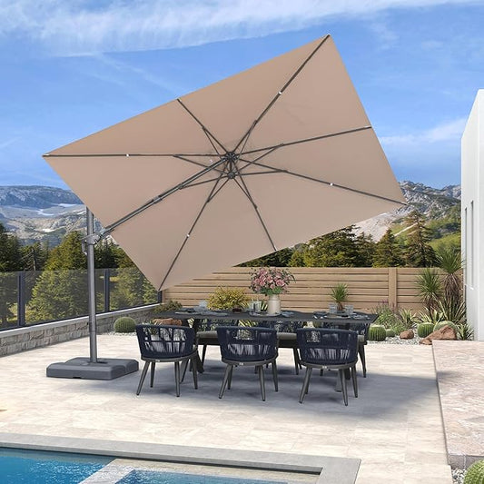 PURPLE LEAF 11.5' X 8' Left-right Tilting Outdoor Patio Umbrella Swivel Offset Cantilever Heavy Duty Rectangle Aluminum Umbrella with UV Resistant for Deck Pool Patio Backyard, Sand Dune