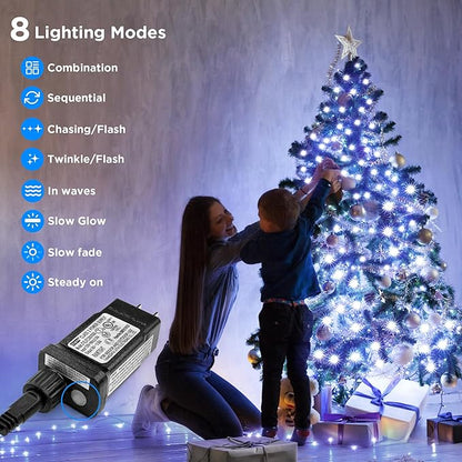 BlcTec Christmas Lights Indoor Outdoor, 300 LED 108FT Bright Christmas String Lights with 8 Modes, Connectable Plug, Waterproof, UL Listed and Timer, Suitable for Xmas Party Decorations, Cool White