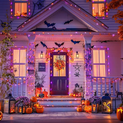 JMEXSUSS Orange and Purple Solar Halloween Lights, 2 Pack Each 100 Led Solar String Lights Outdoor Waterproof for Halloween Tree Christmas Decoration