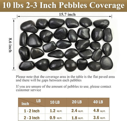 40 Pounds Black Natural River Pebbles – 2-3 Inch Decorative Black Ornamental River Pebbles for Garden Landscaping, Home Décor, Outdoor Paving, Fountain Decoration