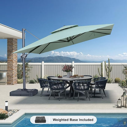 PURPLE LEAF 12 FT Cantilever Patio Umbrella Outdoor Umbrella with 330lbs Base Large Square Windproof Offset Umbrella for Pool Deck Garden, Mint Green