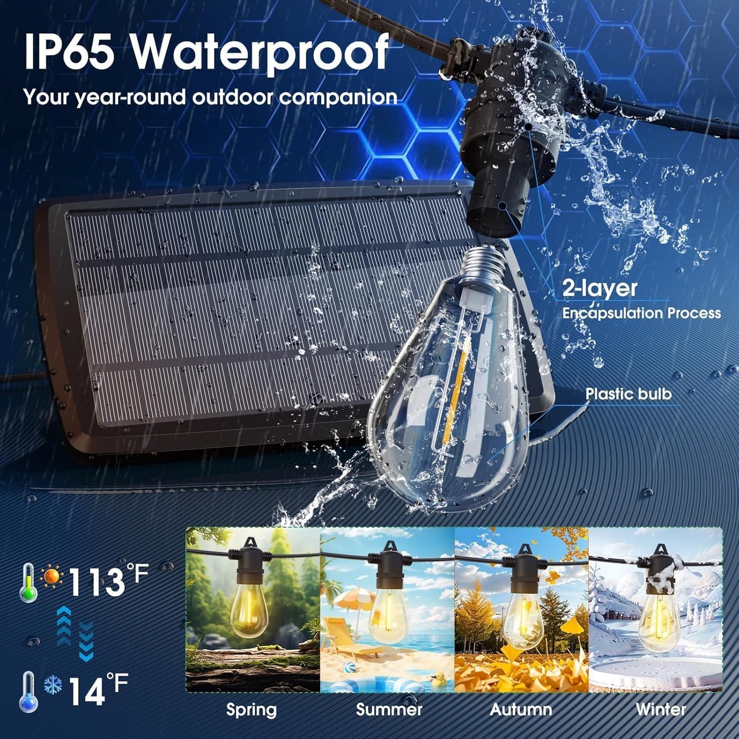 KYY 78FT(72+6) Solar String Lights Outdoor with USB Port Remote Control, LED Waterproof Solar Powered Patio with 24 Sockets, Heavy-Duty and UL Listed Porch Market Lights