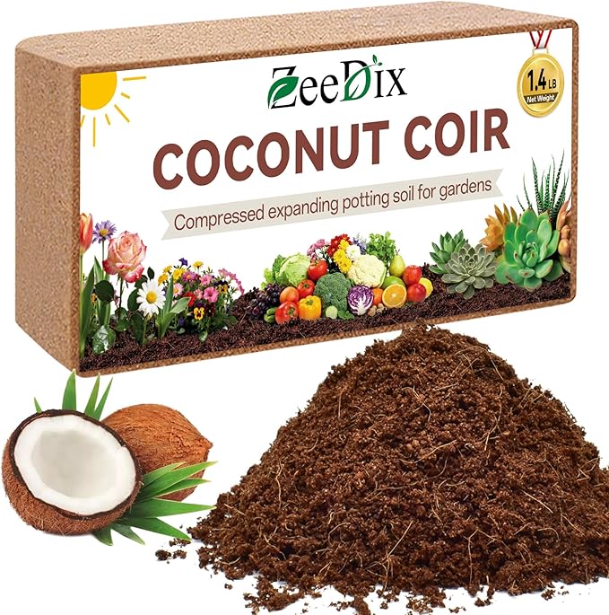 ZeeDix Compressed Coco Coir Brick for Plants, Premium Coconut Coir Bricks Potting Soil Mix, Natural Coconut Husk Coco Peat Brick with Low EC and pH Balance for Gardening Plants Flower Herbs