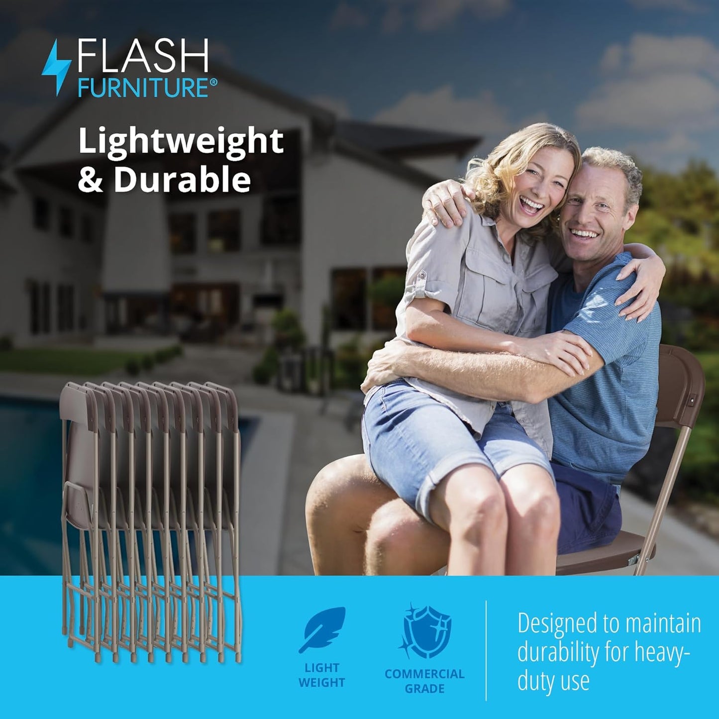 Flash Furniture Hercules Series Plastic Folding Chair Brown - 10 Pack 650LB Weight Capacity Comfortable Event Chair-Lightweight Folding Chair