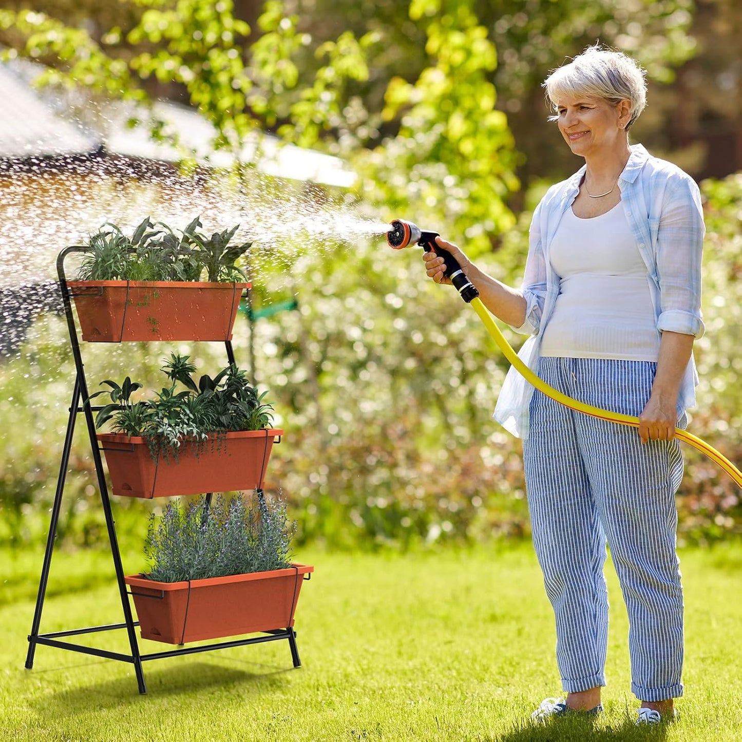 Vertical Raised Garden Bed 3 Tier Elevated Garden Planters Standing Planter Box Outdoor and Indoor for Plants Herbs Flowers Vegetables Brick Red