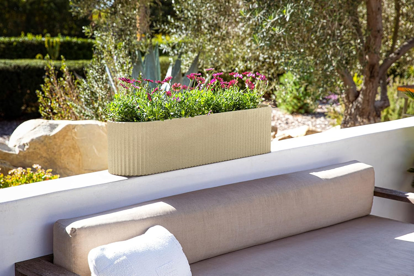 Veradek Demi Series Window Box Planter - Long Planter Box for Windowsill/Balcony | Durable Plastic-Stone Composite Material | Modern Décor for Flowers/Herbs