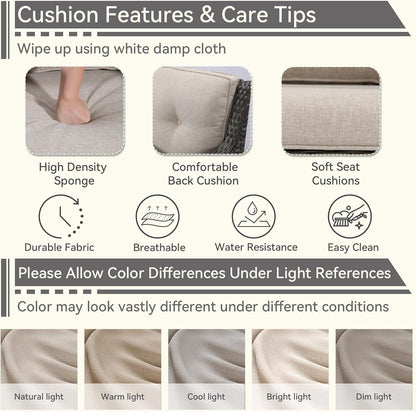 5 Piece Outdoor Patio Furniture Set Wicker Conversation Set Swivel Rocking Chairs with Side Table and Ottomans for Backyard, Porch, Deck, Beige