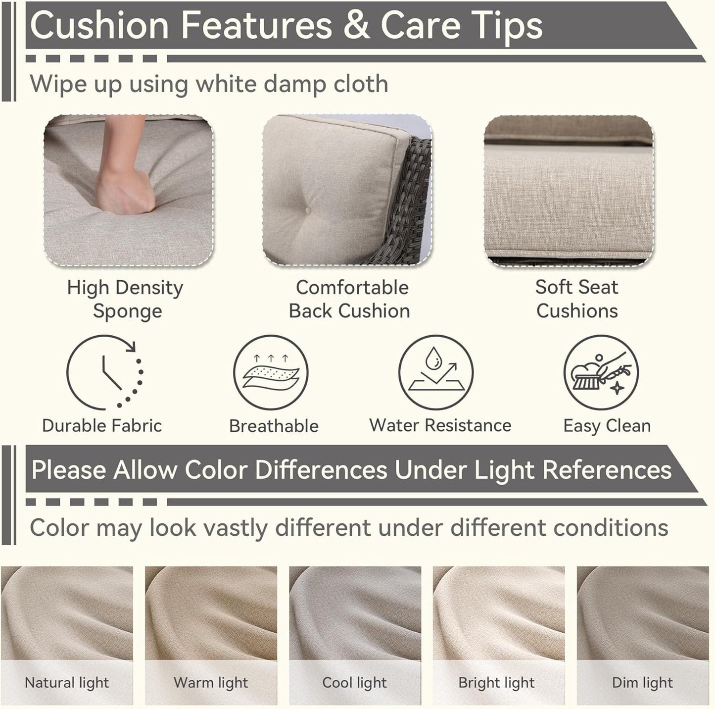 Wicker Patio Furniture Set 6 Piece, Outdoor Furniture Patio Conversation Set Includes 1 Three-Seat Sofa, 2 Swivel Rocker Chairs, 2 Ottomans and 1 Side Table,Beige