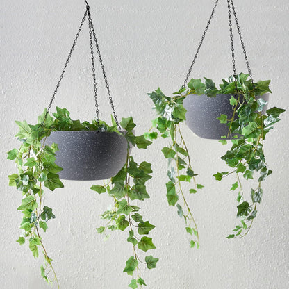 WOUSIWER 13 inch 2 Pack Large Hanging Planters for Indoor Outdoor Plants with Drainage Holes and Chain, Round Hanging Flower Pots for Garden Home Porch Decor, Grey Speckles