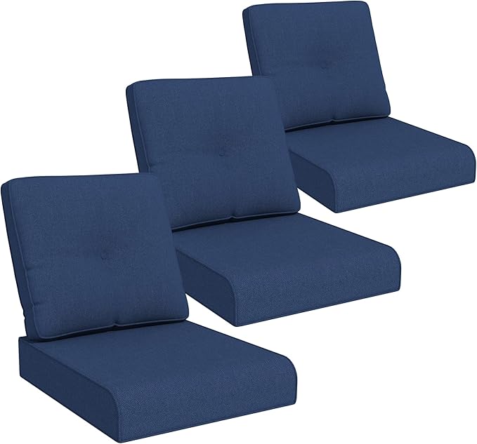 Joyside Outdoor Chair Cushions Set, 22x25/22x24 Inch Patio Furniture Deep Seat Cushions, Water Resistant & Thick Cushion, Outdoor Replacement Cushions for Seat and Sofa (Blue, 3 Set)