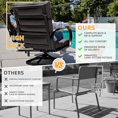 NATURAL EXPRESSIONS Patio Bistro Set, 3 Piece Outdoor Swivel Glider Rocking Chairs, Conversation Furniture with 2 Highback Rockers, 1 Table and 5" Cushion for Backyard,Porch,Yard,350lb. (Dark Grey)