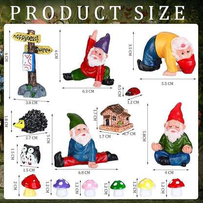 Jetec Gnomes Fairy Resin Statues Miniature Garden Accessories Mini Dwarf Figurine Fairy Miniature Ornament DIY Kit Micro Landscape Ornaments for Outdoor Indoor Patio Yard Lawn Garden ﻿(Yoga Gnomes)